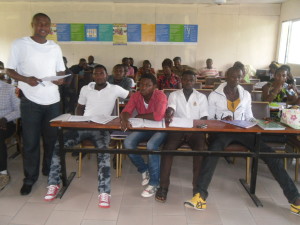 The project coordinator of iyeccameroon training youths on logistics, supply chain and transportation management.