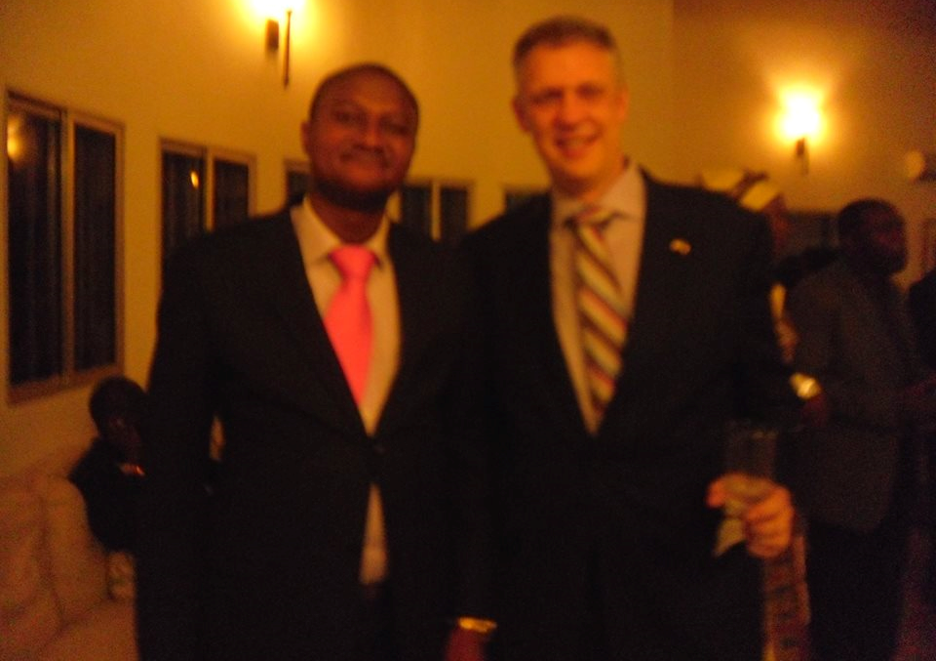 Th Program Director of IYEC and the Deputy chief of Mission at the US Embassy in Cameroon Networking on issues of Human right in Cameroon, at the Cameroon Women scholarship awards Ceremony of IYEC staff.