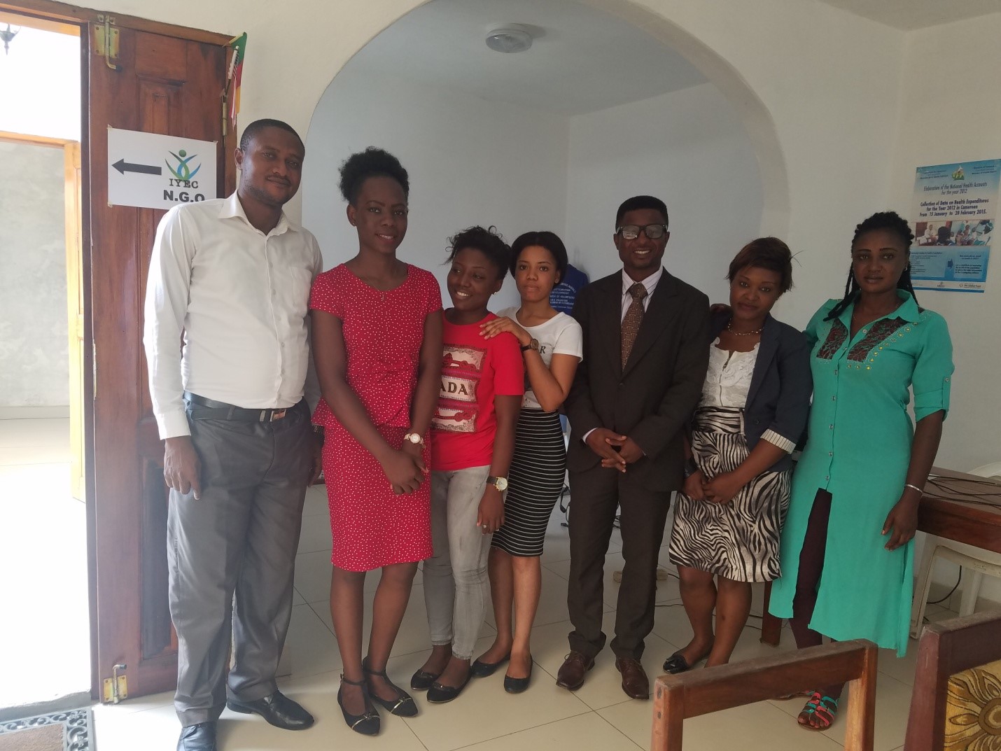 IYEC staff, volunteers, and internship students from the Department of Women and Gender studies, University of Buea, to IYEC's office.
