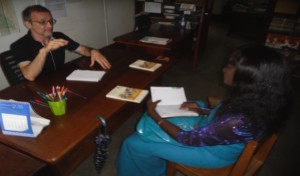 IYEC Cameroon in a preparatory meeting for the project with the coordinator for the civil peace service project in Cameroon in his office in Mvole Yaoundé